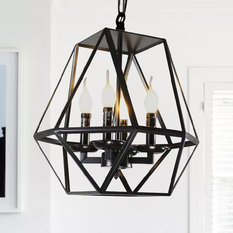 Black 4 Heads Ceiling Light Fixture Retro Industrial Metal Geometric Cage Chandelier Lamp with Adjustable Chain Clearhalo 'Cast Iron' 'Ceiling Lights' 'Chandeliers' 'Industrial Chandeliers' 'Industrial' 'Metal' 'Middle Century Chandeliers' 'Rustic Chandeliers' 'Tiffany' Lighting' 235693