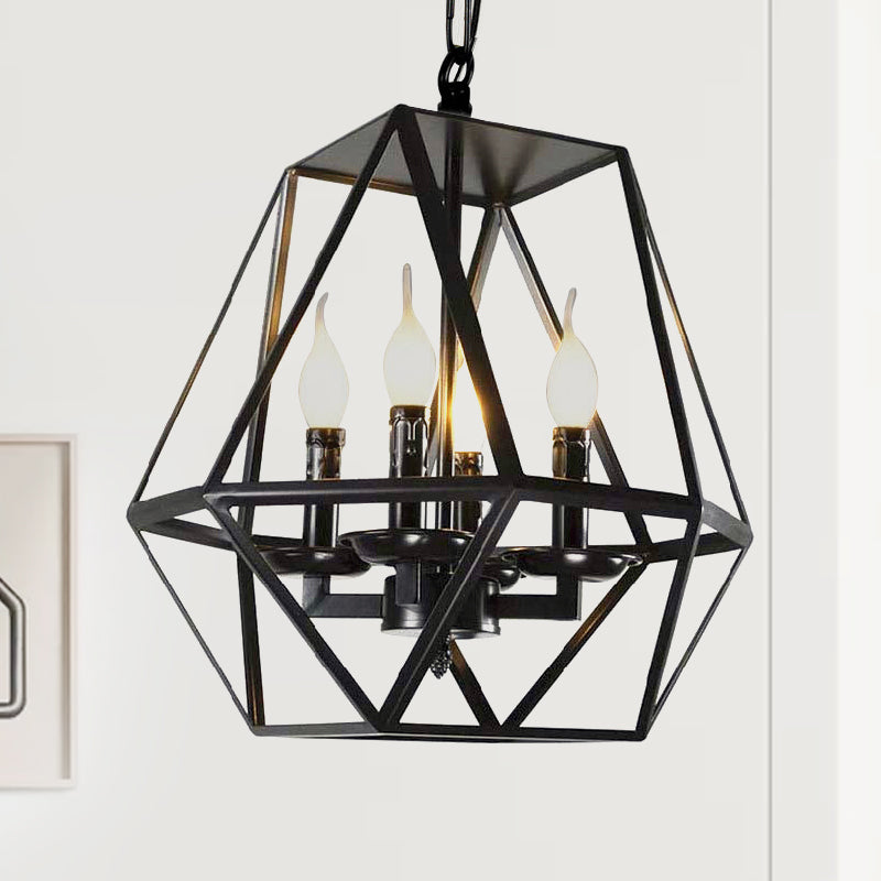 Black 4 Heads Ceiling Light Fixture Retro Industrial Metal Geometric Cage Chandelier Lamp with Adjustable Chain Clearhalo 'Cast Iron' 'Ceiling Lights' 'Chandeliers' 'Industrial Chandeliers' 'Industrial' 'Metal' 'Middle Century Chandeliers' 'Rustic Chandeliers' 'Tiffany' Lighting' 235694