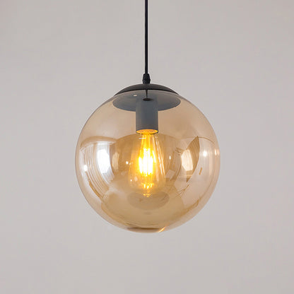 1-Head Restaurant Hanging Lamp Minimalist Ceiling Pendant with Sphere Glass Shade Amber Clearhalo 'Ceiling Lights' 'Glass shade' 'Glass' 'Modern Pendants' 'Modern' 'Pendant Lights' 'Pendants' Lighting' 2356940