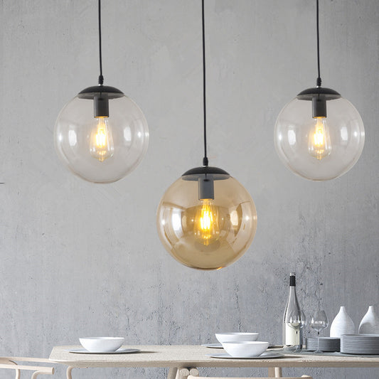 1-Head Restaurant Hanging Lamp Minimalist Ceiling Pendant with Sphere Glass Shade Clearhalo 'Ceiling Lights' 'Glass shade' 'Glass' 'Modern Pendants' 'Modern' 'Pendant Lights' 'Pendants' Lighting' 2356941