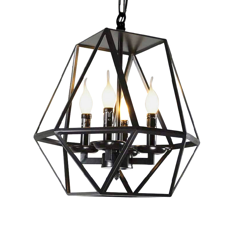 Black 4 Heads Ceiling Light Fixture Retro Industrial Metal Geometric Cage Chandelier Lamp with Adjustable Chain Clearhalo 'Cast Iron' 'Ceiling Lights' 'Chandeliers' 'Industrial Chandeliers' 'Industrial' 'Metal' 'Middle Century Chandeliers' 'Rustic Chandeliers' 'Tiffany' Lighting' 235695