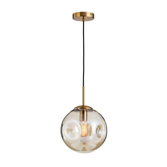Dimpled Glass Globe Pendant Lamp Postmodern 1-Light Brass Hanging Light for Bedroom Cognac Clearhalo 'Ceiling Lights' 'Modern Pendants' 'Modern' 'Pendant Lights' 'Pendants' Lighting' 2356950