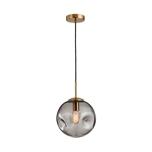 Dimpled Glass Globe Pendant Lamp Postmodern 1-Light Brass Hanging Light for Bedroom Smoke Gray Clearhalo 'Ceiling Lights' 'Modern Pendants' 'Modern' 'Pendant Lights' 'Pendants' Lighting' 2356951