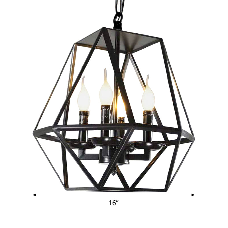 Black 4 Heads Ceiling Light Fixture Retro Industrial Metal Geometric Cage Chandelier Lamp with Adjustable Chain Clearhalo 'Cast Iron' 'Ceiling Lights' 'Chandeliers' 'Industrial Chandeliers' 'Industrial' 'Metal' 'Middle Century Chandeliers' 'Rustic Chandeliers' 'Tiffany' Lighting' 235696