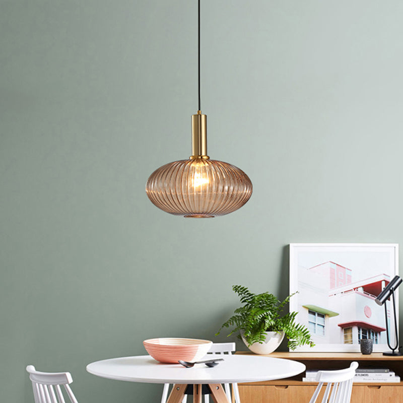Modern Bottle Shaped Hanging Light Ribbed Glass 1 Bulb Dining Room Pendant Lighting Fixture Cognac 12" Clearhalo 'Ceiling Lights' 'Chandeliers' 'Glass shade' 'Glass' 'Modern Pendants' 'Modern' 'Pendant Lights' 'Pendants' Lighting' 2356970