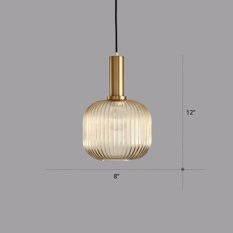 Modern Bottle Shaped Hanging Light Ribbed Glass 1 Bulb Dining Room Pendant Lighting Fixture Cognac 8" Clearhalo 'Ceiling Lights' 'Chandeliers' 'Glass shade' 'Glass' 'Modern Pendants' 'Modern' 'Pendant Lights' 'Pendants' Lighting' 2356971