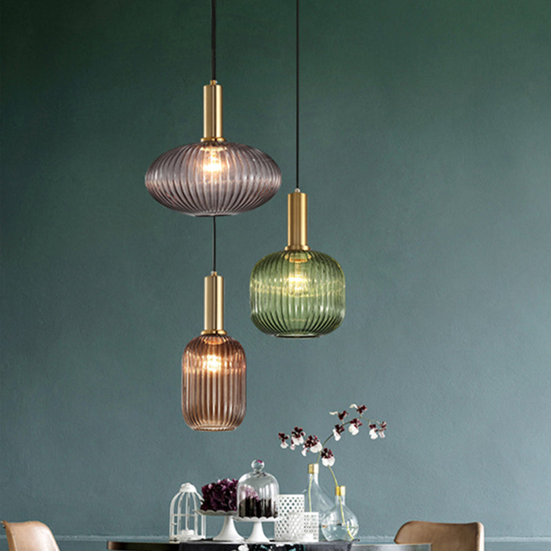 Modern Bottle Shaped Hanging Light Ribbed Glass 1 Bulb Dining Room Pendant Lighting Fixture Clearhalo 'Ceiling Lights' 'Chandeliers' 'Glass shade' 'Glass' 'Modern Pendants' 'Modern' 'Pendant Lights' 'Pendants' Lighting' 2356973