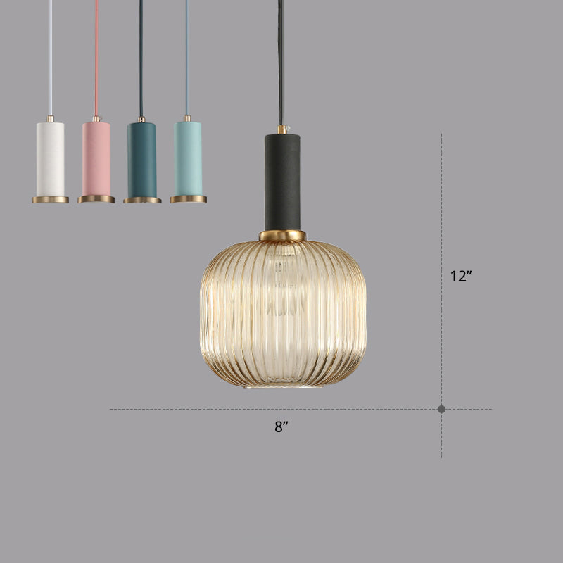 Modern Bottle Shaped Hanging Light Ribbed Glass 1 Bulb Dining Room Pendant Lighting Fixture Yellow-Black 8" Clearhalo 'Ceiling Lights' 'Chandeliers' 'Glass shade' 'Glass' 'Modern Pendants' 'Modern' 'Pendant Lights' 'Pendants' Lighting' 2356977
