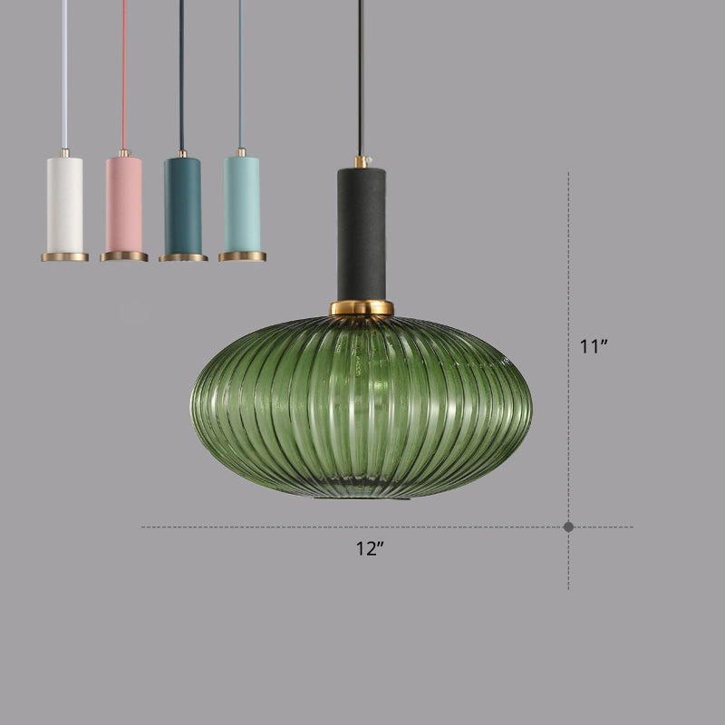 Modern Bottle Shaped Hanging Light Ribbed Glass 1 Bulb Dining Room Pendant Lighting Fixture Green-Black 12" Clearhalo 'Ceiling Lights' 'Chandeliers' 'Glass shade' 'Glass' 'Modern Pendants' 'Modern' 'Pendant Lights' 'Pendants' Lighting' 2356981