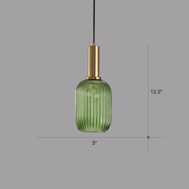 Modern Bottle Shaped Hanging Light Ribbed Glass 1 Bulb Dining Room Pendant Lighting Fixture Clearhalo 'Ceiling Lights' 'Chandeliers' 'Glass shade' 'Glass' 'Modern Pendants' 'Modern' 'Pendant Lights' 'Pendants' Lighting' 2356982