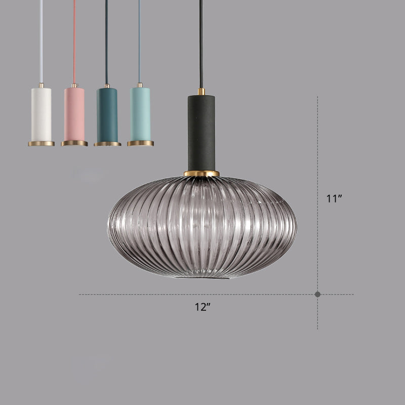 Modern Bottle Shaped Hanging Light Ribbed Glass 1 Bulb Dining Room Pendant Lighting Fixture Black-Gray 12" Clearhalo 'Ceiling Lights' 'Chandeliers' 'Glass shade' 'Glass' 'Modern Pendants' 'Modern' 'Pendant Lights' 'Pendants' Lighting' 2356986