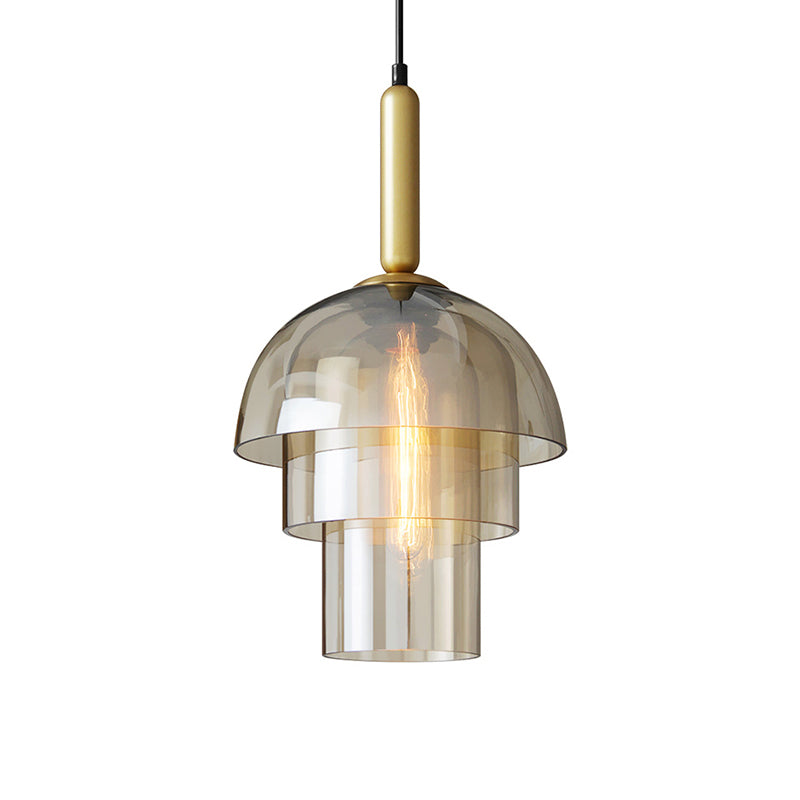 Postmodern 3-Shade Pendant Cognac Glass 1 Bulb Dining Room Hanging Light Fixture in Brass Clearhalo 'Ceiling Lights' 'Glass shade' 'Glass' 'Modern Pendants' 'Modern' 'Pendant Lights' 'Pendants' Lighting' 2357001