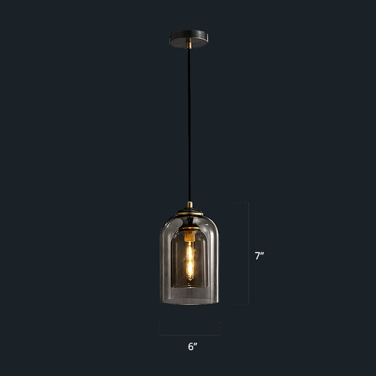 2-Shade Dome Pendant Light Fixture Nordic Glass 1-Light Bedside Pendulum Lighting Smoke Gray Rope Clearhalo 'Ceiling Lights' 'Glass shade' 'Glass' 'Modern Pendants' 'Modern' 'Pendant Lights' 'Pendants' Lighting' 2357017