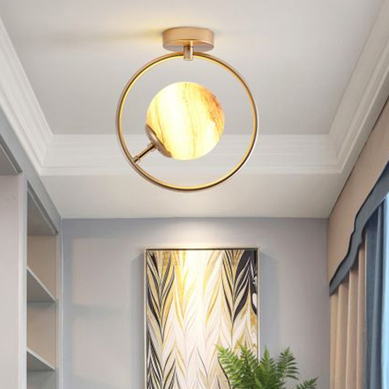 Ball and Ring Corridor Ceiling Light Glass 1-Light Minimalist Semi Flush Mount Light Clearhalo 'Ceiling Lights' 'Close To Ceiling Lights' 'Close to ceiling' 'Semi-flushmount' Lighting' 2357061