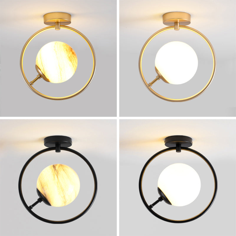 Ball and Ring Corridor Ceiling Light Glass 1-Light Minimalist Semi Flush Mount Light Clearhalo 'Ceiling Lights' 'Close To Ceiling Lights' 'Close to ceiling' 'Semi-flushmount' Lighting' 2357063
