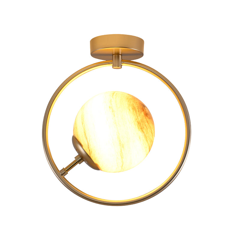 Ball and Ring Corridor Ceiling Light Glass 1-Light Minimalist Semi Flush Mount Light Clearhalo 'Ceiling Lights' 'Close To Ceiling Lights' 'Close to ceiling' 'Semi-flushmount' Lighting' 2357064