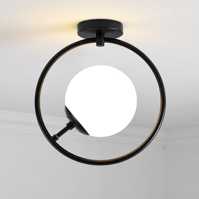 Ball and Ring Corridor Ceiling Light Glass 1-Light Minimalist Semi Flush Mount Light Black Clearhalo 'Ceiling Lights' 'Close To Ceiling Lights' 'Close to ceiling' 'Semi-flushmount' Lighting' 2357065