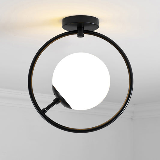 Ball and Ring Corridor Ceiling Light Glass 1-Light Minimalist Semi Flush Mount Light Black Clearhalo 'Ceiling Lights' 'Close To Ceiling Lights' 'Close to ceiling' 'Semi-flushmount' Lighting' 2357065