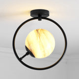 Ball and Ring Corridor Ceiling Light Glass 1-Light Minimalist Semi Flush Mount Light Yellow-Black Clearhalo 'Ceiling Lights' 'Close To Ceiling Lights' 'Close to ceiling' 'Semi-flushmount' Lighting' 2357066