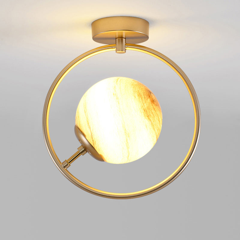 Ball and Ring Corridor Ceiling Light Glass 1-Light Minimalist Semi Flush Mount Light Golden Clearhalo 'Ceiling Lights' 'Close To Ceiling Lights' 'Close to ceiling' 'Semi-flushmount' Lighting' 2357067