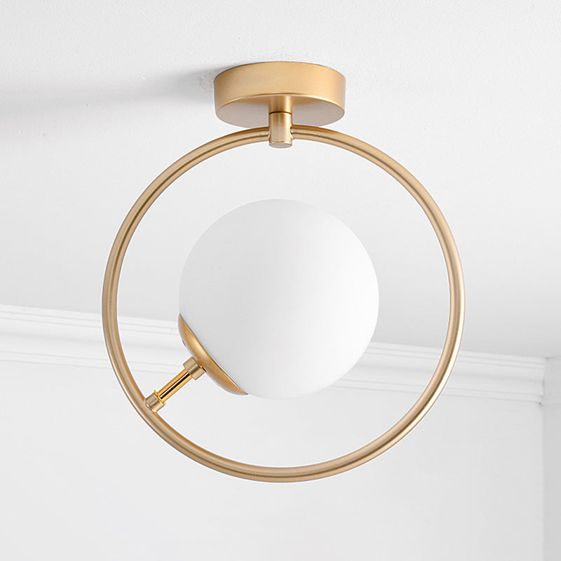 Ball and Ring Corridor Ceiling Light Glass 1-Light Minimalist Semi Flush Mount Light Gold Clearhalo 'Ceiling Lights' 'Close To Ceiling Lights' 'Close to ceiling' 'Semi-flushmount' Lighting' 2357068