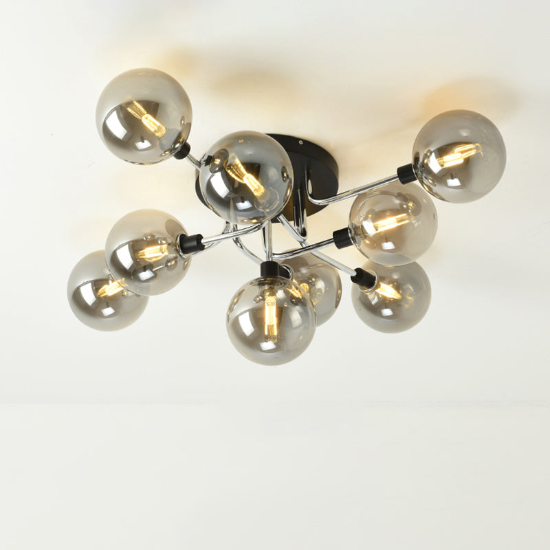 Bubble Glass Ceiling Lighting Contemporary Semi Flush Light Fixture for Living Room 9 Chrome Smoke Grey Clearhalo 'Ceiling Lights' 'Close To Ceiling Lights' 'Close to ceiling' 'Semi-flushmount' Lighting' 2357105