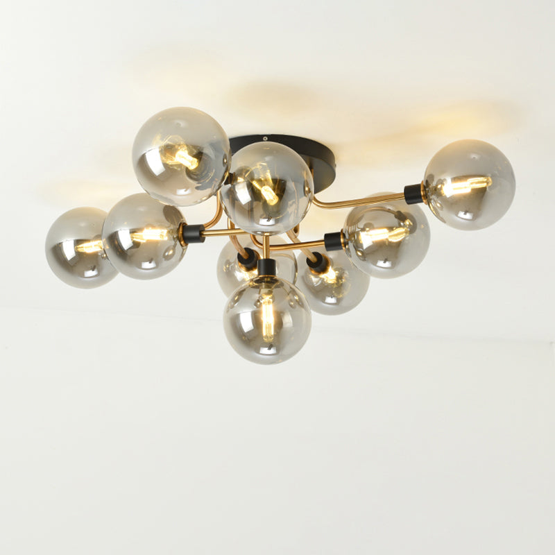 Bubble Glass Ceiling Lighting Contemporary Semi Flush Light Fixture for Living Room 9 Gold Smoke Grey Clearhalo 'Ceiling Lights' 'Close To Ceiling Lights' 'Close to ceiling' 'Semi-flushmount' Lighting' 2357107