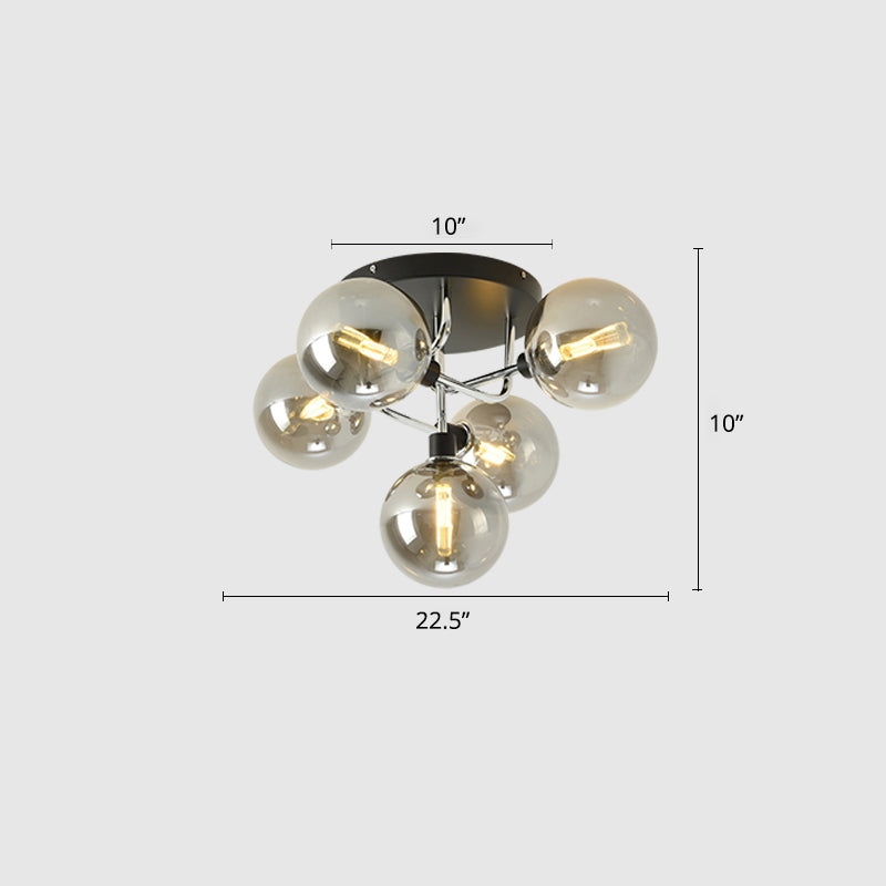 Bubble Glass Ceiling Lighting Contemporary Semi Flush Light Fixture for Living Room 5 Chrome Smoke Grey Clearhalo 'Ceiling Lights' 'Close To Ceiling Lights' 'Close to ceiling' 'Semi-flushmount' Lighting' 2357112