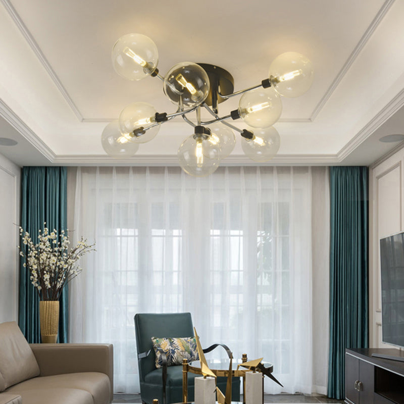 Ball Semi-Flush Ceiling Light Modern Clear Glass Dining Room Flush Mount Light Fixture Clearhalo 'Ceiling Lights' 'Close To Ceiling Lights' 'Close to ceiling' 'Semi-flushmount' Lighting' 2357117