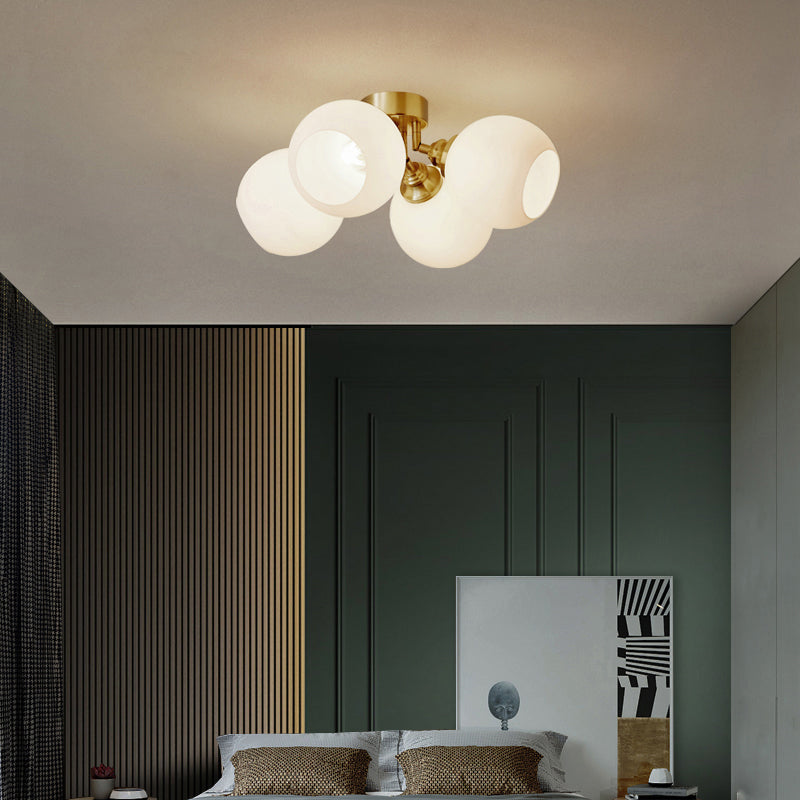 Domed Bedroom Semi Flush Mount Lighting Cream Glass Simplicity Ceiling Lamp in Brass Clearhalo 'Ceiling Lights' 'Close To Ceiling Lights' 'Close to ceiling' 'Semi-flushmount' Lighting' 2357130