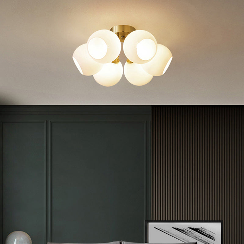 Domed Bedroom Semi Flush Mount Lighting Cream Glass Simplicity Ceiling Lamp in Brass Clearhalo 'Ceiling Lights' 'Close To Ceiling Lights' 'Close to ceiling' 'Semi-flushmount' Lighting' 2357133