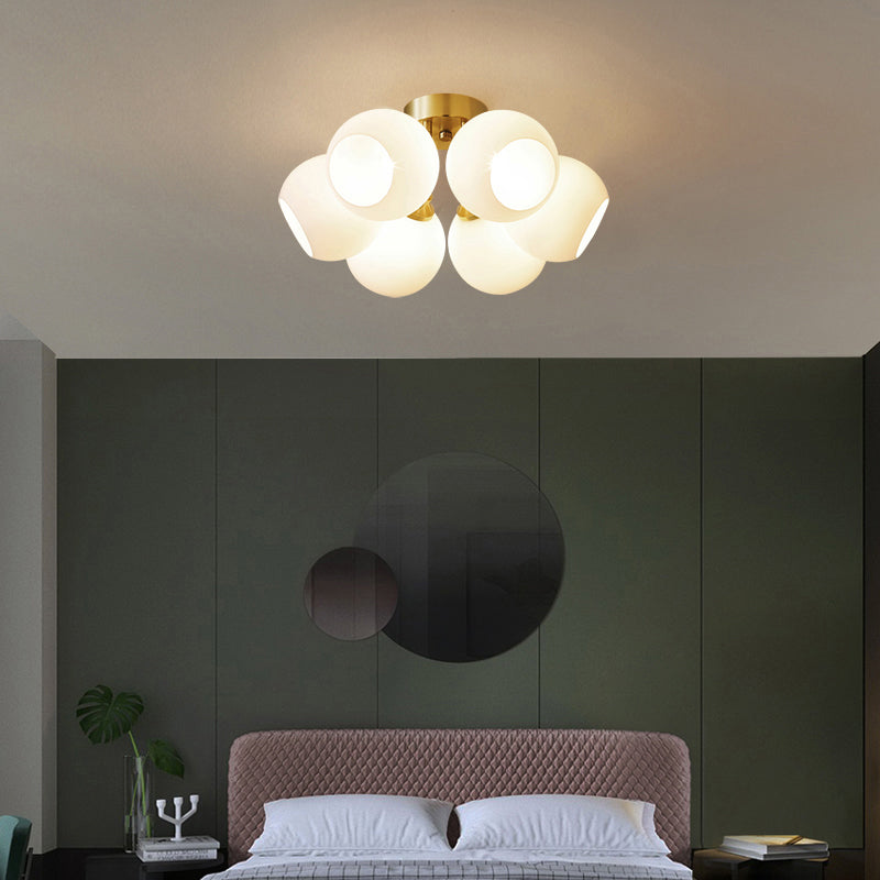 Domed Bedroom Semi Flush Mount Lighting Cream Glass Simplicity Ceiling Lamp in Brass Clearhalo 'Ceiling Lights' 'Close To Ceiling Lights' 'Close to ceiling' 'Semi-flushmount' Lighting' 2357135