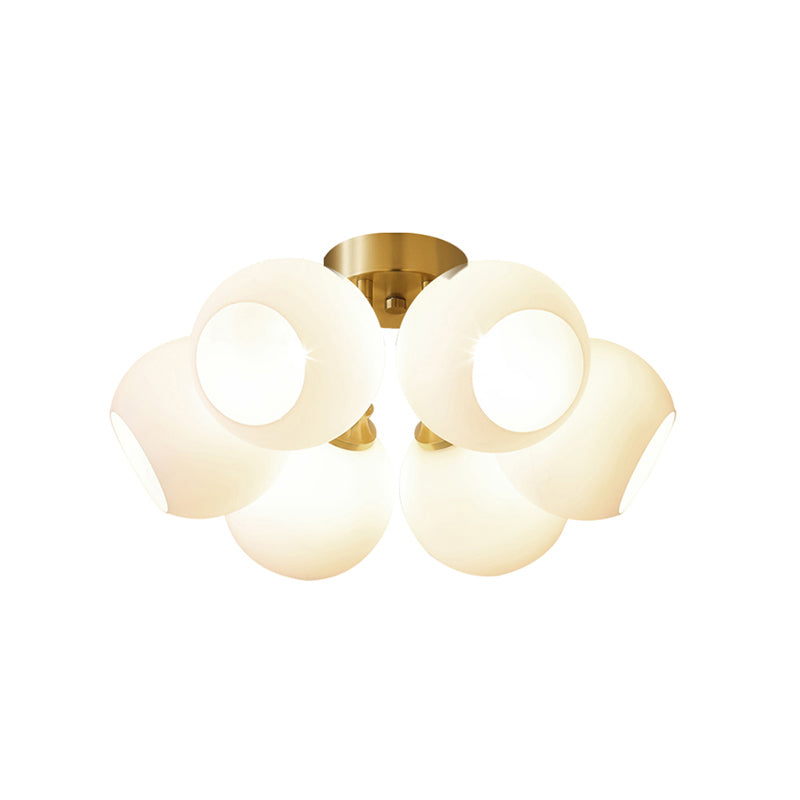 Domed Bedroom Semi Flush Mount Lighting Cream Glass Simplicity Ceiling Lamp in Brass Clearhalo 'Ceiling Lights' 'Close To Ceiling Lights' 'Close to ceiling' 'Semi-flushmount' Lighting' 2357138