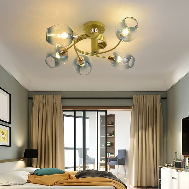 Postmodern Ceiling Flush Mount Spiraling Semi Flush Light with Dimpled Glass Shade for Bedroom Clearhalo 'Ceiling Lights' 'Close To Ceiling Lights' 'Close to ceiling' 'Semi-flushmount' Lighting' 2357149