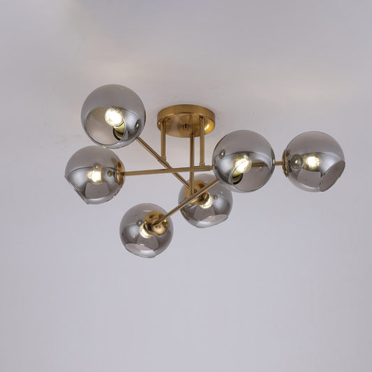 Open Glass Ball Semi Flush Light Postmodern Brass Ceiling Mounted Light for Dining Room 6 Smoke Gray Clearhalo 'Ceiling Lights' 'Close To Ceiling Lights' 'Close to ceiling' 'Semi-flushmount' Lighting' 2357178