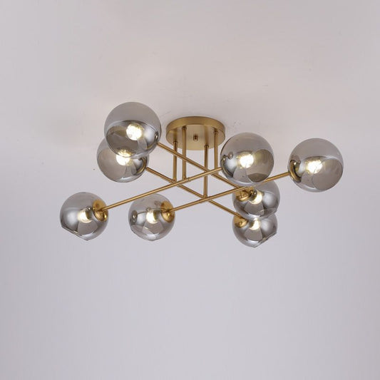 Open Glass Ball Semi Flush Light Postmodern Brass Ceiling Mounted Light for Dining Room 8 Smoke Gray Clearhalo 'Ceiling Lights' 'Close To Ceiling Lights' 'Close to ceiling' 'Semi-flushmount' Lighting' 2357186