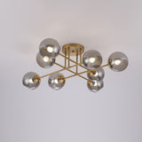 Open Glass Ball Semi Flush Light Postmodern Brass Ceiling Mounted Light for Dining Room 8 Smoke Gray Clearhalo 'Ceiling Lights' 'Close To Ceiling Lights' 'Close to ceiling' 'Semi-flushmount' Lighting' 2357186