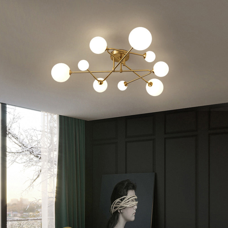Orb Shaped Milk Glass Flush Ceiling Light Postmodern Brass Semi Flush Mount Fixture Clearhalo 'Ceiling Lights' 'Close To Ceiling Lights' 'Close to ceiling' 'Semi-flushmount' Lighting' 2357194