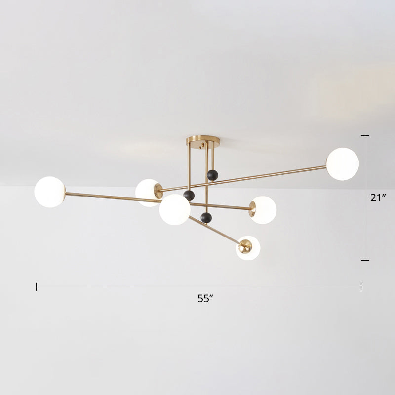 Ball Semi Flush Ceiling Light Fixture Minimalistic Opal Glass 6-Bulb Flush Mount for Living Room Gold Clearhalo 'Ceiling Lights' 'Close To Ceiling Lights' 'Close to ceiling' 'Semi-flushmount' Lighting' 2357205