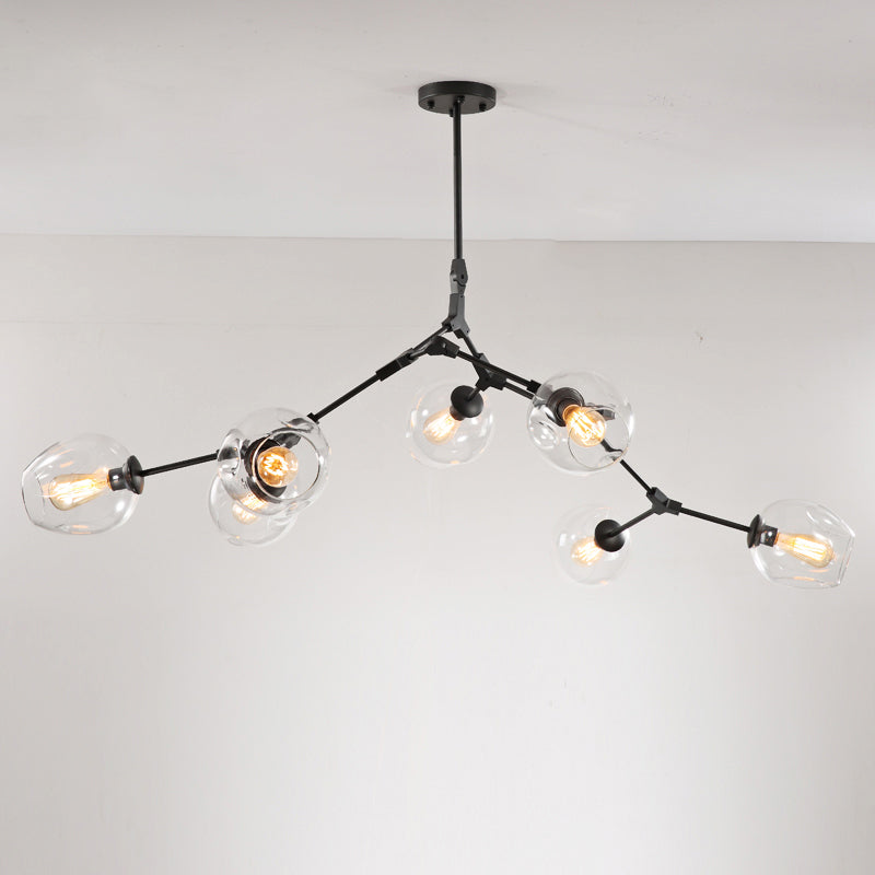 Molecule Dimpled Glass Pendant Lamp Designer Style Chandelier Light for Living Room 7 Black Clear Clearhalo 'Ceiling Lights' 'Chandeliers' 'Modern Chandeliers' 'Modern' Lighting' 2357222