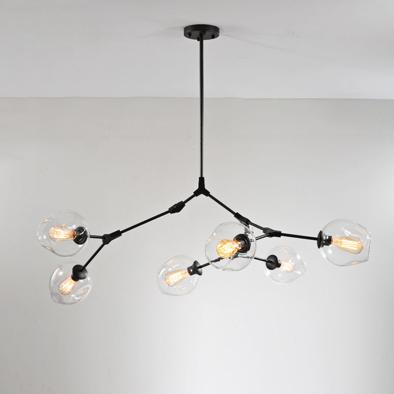 Molecule Dimpled Glass Pendant Lamp Designer Style Chandelier Light for Living Room 6 Black Clear Clearhalo 'Ceiling Lights' 'Chandeliers' 'Modern Chandeliers' 'Modern' Lighting' 2357223