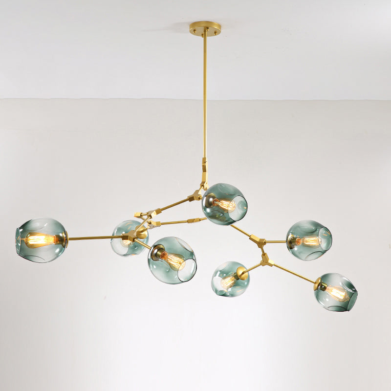 Molecule Dimpled Glass Pendant Lamp Designer Style Chandelier Light for Living Room 7 Gold Blue Clearhalo 'Ceiling Lights' 'Chandeliers' 'Modern Chandeliers' 'Modern' Lighting' 2357229