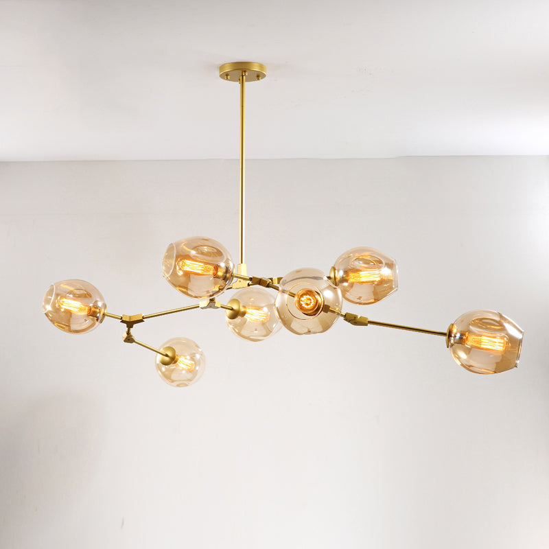 Molecule Dimpled Glass Pendant Lamp Designer Style Chandelier Light for Living Room 7 Gold Cognac Clearhalo 'Ceiling Lights' 'Chandeliers' 'Modern Chandeliers' 'Modern' Lighting' 2357230