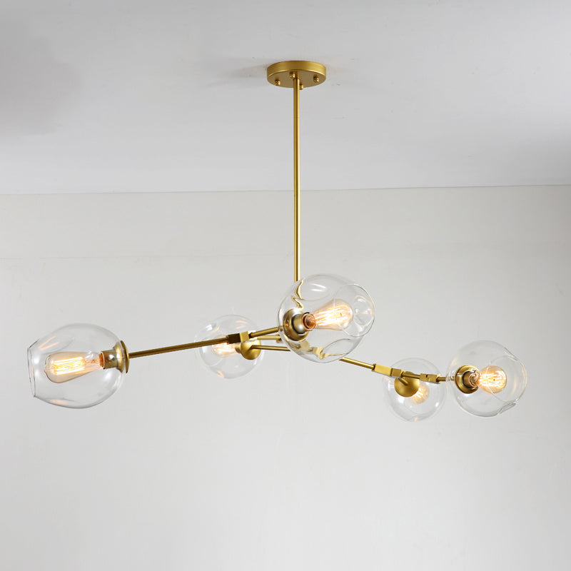 Molecule Dimpled Glass Pendant Lamp Designer Style Chandelier Light for Living Room 5 Gold Clear Clearhalo 'Ceiling Lights' 'Chandeliers' 'Modern Chandeliers' 'Modern' Lighting' 2357232