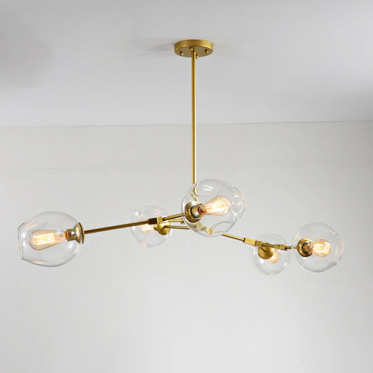 Molecule Dimpled Glass Pendant Lamp Designer Style Chandelier Light for Living Room 5 Gold Clear Clearhalo 'Ceiling Lights' 'Chandeliers' 'Modern Chandeliers' 'Modern' Lighting' 2357232