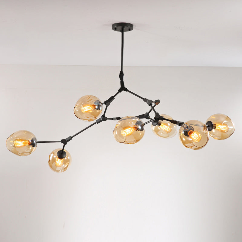 Molecule Dimpled Glass Pendant Lamp Designer Style Chandelier Light for Living Room 7 Black Cognac Clearhalo 'Ceiling Lights' 'Chandeliers' 'Modern Chandeliers' 'Modern' Lighting' 2357233