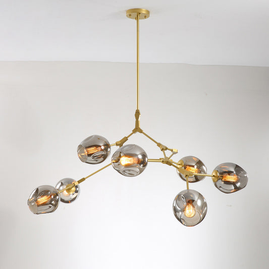 Molecule Dimpled Glass Pendant Lamp Designer Style Chandelier Light for Living Room 7 Gold Smoke Grey Clearhalo 'Ceiling Lights' 'Chandeliers' 'Modern Chandeliers' 'Modern' Lighting' 2357234
