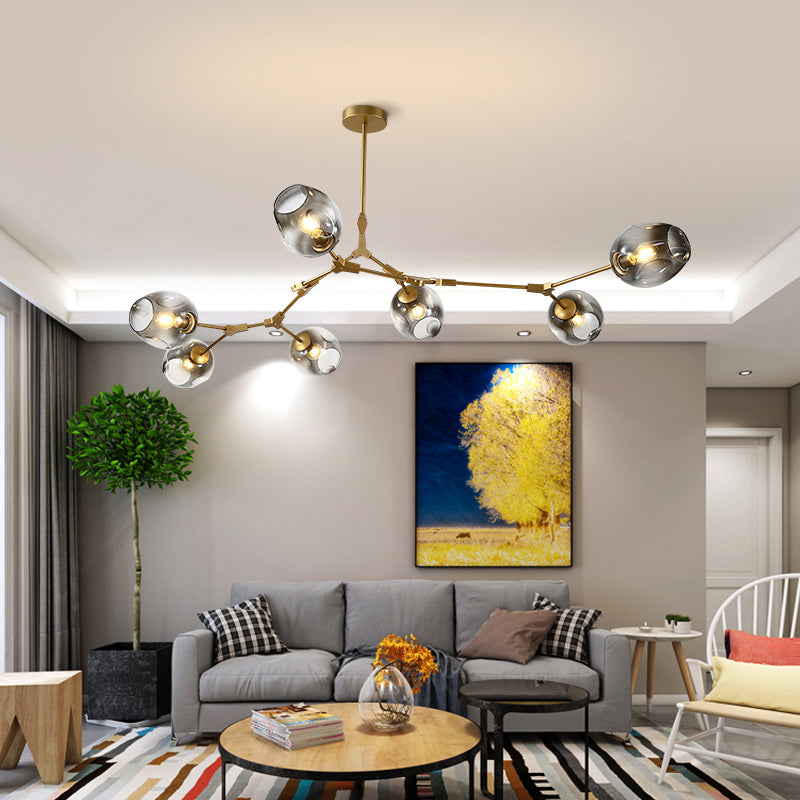 Postmodern Ceiling Chandelier DNA Structure Pendant Light with Dimpled Cup Glass Shade Clearhalo 'Ceiling Lights' 'Chandeliers' 'Modern Chandeliers' 'Modern' Lighting' 2357246