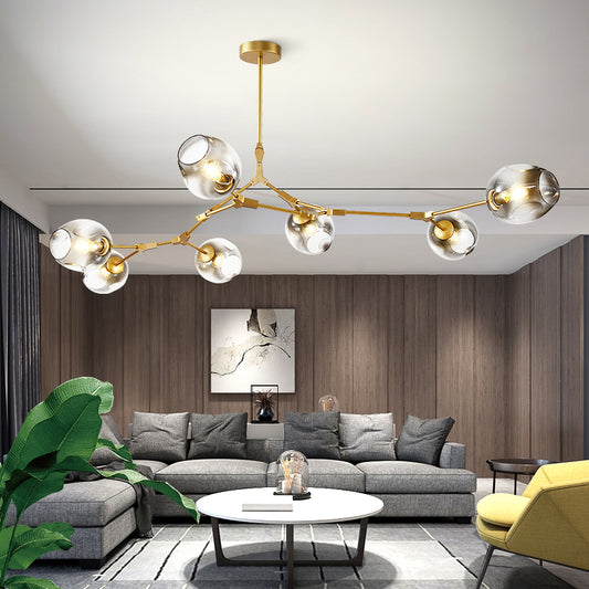 Postmodern Ceiling Chandelier DNA Structure Pendant Light with Dimpled Cup Glass Shade 7 Gold Clearhalo 'Ceiling Lights' 'Chandeliers' 'Modern Chandeliers' 'Modern' Lighting' 2357247_20c7f4cf-33da-4b8b-bb6d-917306dc202a