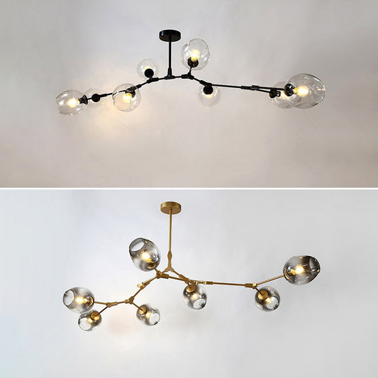 Postmodern Ceiling Chandelier DNA Structure Pendant Light with Dimpled Cup Glass Shade 8 Black Clearhalo 'Ceiling Lights' 'Chandeliers' 'Modern Chandeliers' 'Modern' Lighting' 2357248